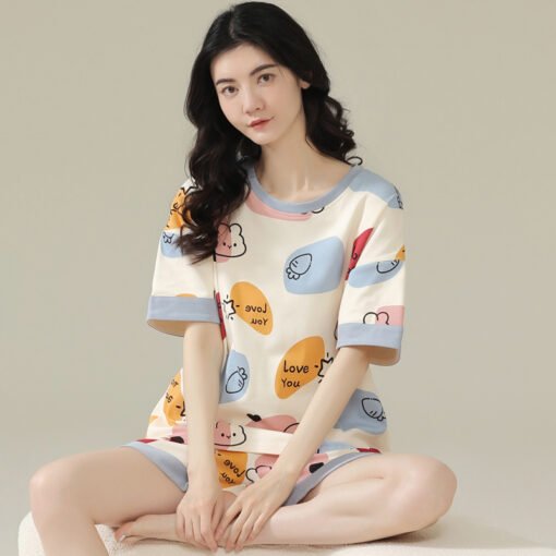 Vapetix M-XXL  Summer pajamas women sweet cute short sleeve shorts cotton suit women summer little ladies plus siz - 图片 4