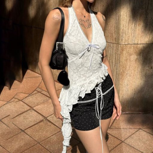 Vapetix S-L  Seaside Holiday Style Lace Hanging Neck Vest Women's Outer Wear Lightweight Transparent Strap Irreg - Image 4