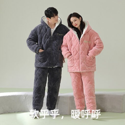Vapetix M [Three layer thick warm coat]-  [Cotton Warm Clothes] Winter Couple Pajamas Three-Layer Cotton-Padded Coral Velvet Thickened Warm C - 图片 4