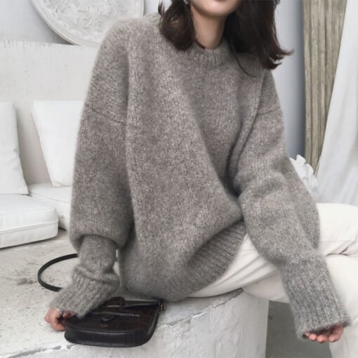 Vapetix One size fits all-One size fits all  Korean Style Crewneck Simple Lazy Solid Color Knitted Sweater 2023 Spring New Thickened Fashionable - 图片 2