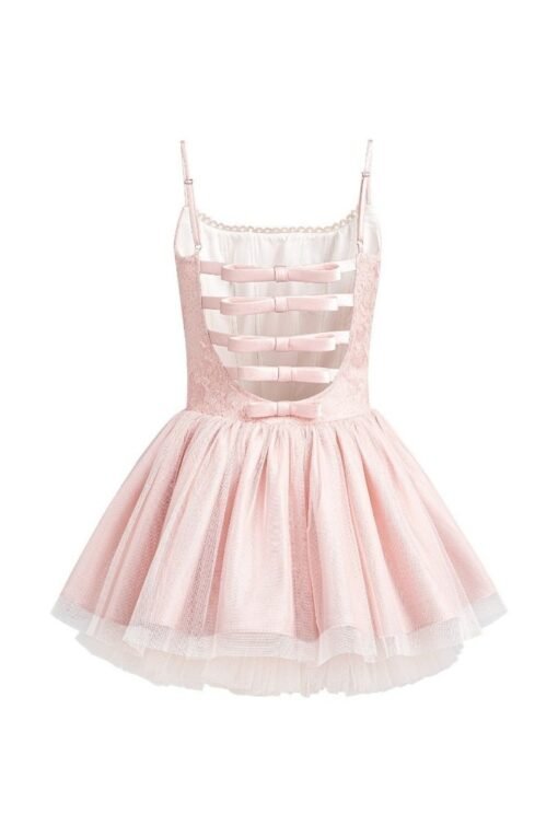 Vapetix S-L  Vietnam Niche Spice Girls Same Style Pink Black Strap Backless Bow Lace Large Swing Jumpsuit 2025ss - 图片 3