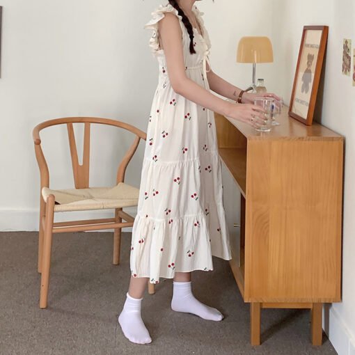 Vapetix S-XL  South Korea Foreign Trade Ladies Ins Summer New Korean Sweet Cherry V-neck Strap Pajamas Home Cloth - Image 2