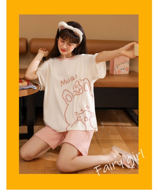 Vapetix M-L  2023 New Summer Short-sleeved Pajamas Women's Cotton Cartoon Cute Sweet Girl's Home Clothes suit Ou - 图片 4