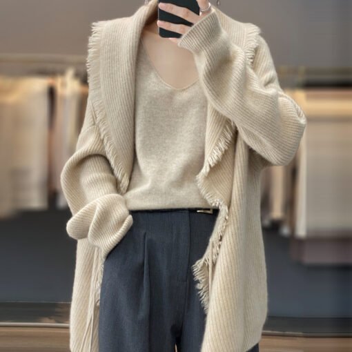 Vapetix One size fits all-One size fits all  European Station New Autumn and Winter Lazy Style Sweater Mid-length Soft Waxy Tassel Tether Knitte - Image 4