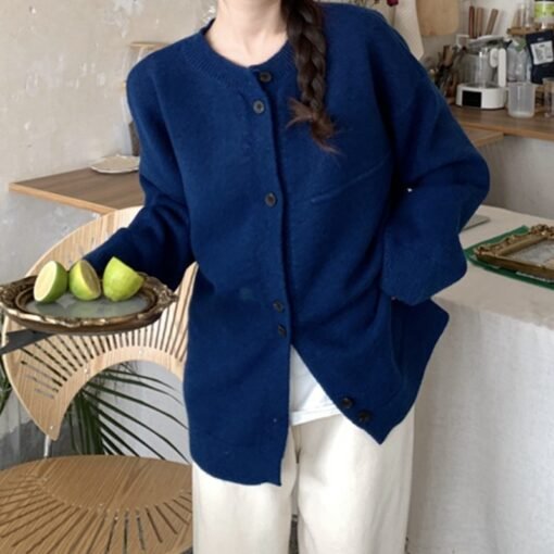 Vapetix One size fits all-One size fits all  Lazy Style Solid Color Knitted Cardigan Women's Spring and Autumn Loose Japanese Style Soft Waxy pl - 图片 4