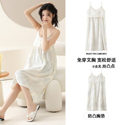 Vapetix M-XXL  Nightgown Women's Summer 2025 New Sweet Pure Style Sexy Strap Skirt Pajamas with Chest Pad Integrat - Image 3