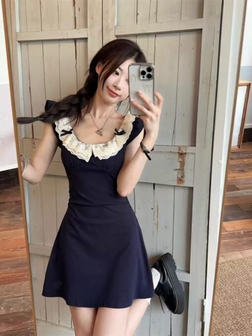 Vapetix S-XL  Design Sense Lace Edge dress Sweet Hot Girl Tight Waist Elegant Wrap Hip Skirt Pure Desire Style Sl - 图片 3