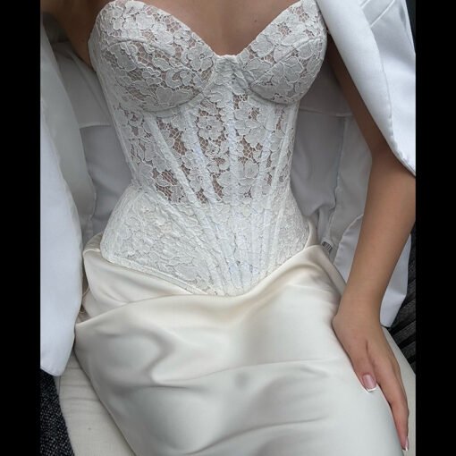 Autumn Elegant Lace Fishbone Bandeau Slim-fit Long Dress Suit - Image 5