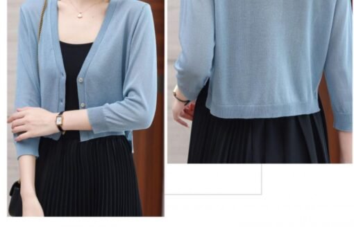 Vapetix One size fits all-One size fits all  2025 Summer Ice Silk Sunscreen Cardigan Women's Thin Short Long-sleeved Loose Outer Shawl Air-condi - Image 3