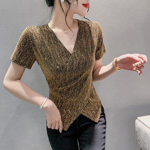 Vapetix M recommends 80-95 pounds-4XL recommends 135-145 pounds  Summer Sexy Clavicle Crossover Collar Hot Drilling Belly Covering Split Slim-fit Slimming All-match - Obrázek 4