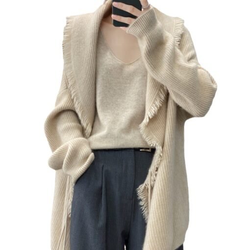 Vapetix One size fits all-One size fits all  European Station New Autumn and Winter Lazy Style Sweater Mid-length Soft Waxy Tassel Tether Knitte - Image 5