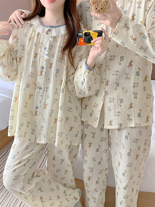 Vapetix One size fits all-One size fits all  South Korea Ins Women's Autumn New Couple Pajamas Korean Style Loose Cartoon Pattern Long Sleeve Ca - Image 4
