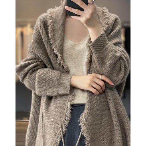 Vapetix One size fits all-One size fits all  European Station New Autumn and Winter Lazy Style Sweater Mid-length Soft Waxy Tassel Tether Knitte - Image 6