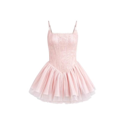 Vapetix S-L  Vietnam Niche Spice Girls Same Style Pink Black Strap Backless Bow Lace Large Swing Jumpsuit 2025ss - 图片 5