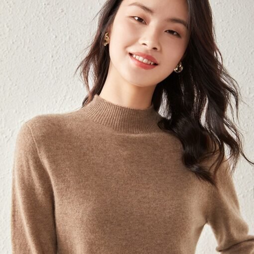 Vapetix S-2XL  Seamless One-piece Flat Half-turtleneck Women's Cashmere Base Shirt Classic Solid Color Knitted Pul - 图片 4