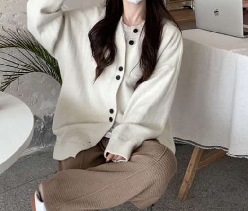Vapetix One size fits all-One size fits all  Lazy Style Solid Color Knitted Cardigan Women's Spring and Autumn Loose Japanese Style Soft Waxy pl - 图片 5
