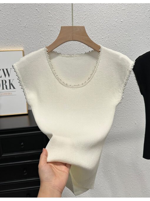 Vapetix One size fits all-One size fits all  Knitwear Vest Vest Women's 2025 Summer Thin Slim-fit Slimming Base Shirt Elegant Beaded Sleeveless - 图片 3