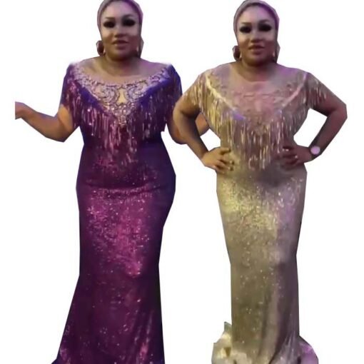 Vapetix L-XXL  Cross-border supply of 2021 sequins tassel mop dress pullover beaded sexy hip elegant evening dress - 图片 4