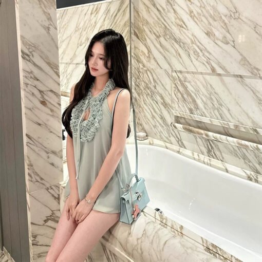 Vapetix S-L  [Mint Green Tie] 2025ss Spring and Summer New Handmade Flower Lace-up Neck Loose Elegant Sleeveless - 图片 2