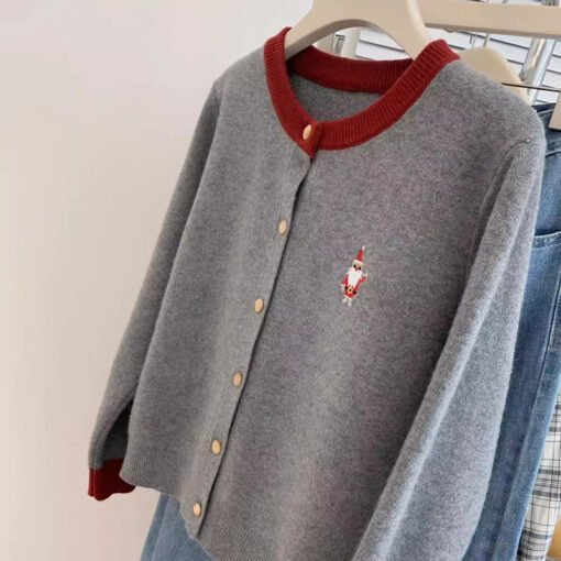 Vapetix S 80-100 pounds-2XL 135-150 pounds  Santa Claus Cute Embroidered Design Sense Worsted Wool Cardigan Autumn and Winter New Round Neck Wo - Obrázek 3