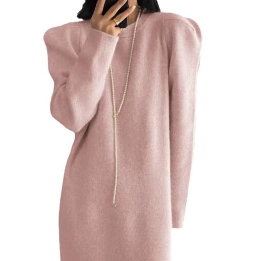 Vapetix One size fits all-One size fits all  Autumn and Winter New Korean Style Knitted Straight dress Women's Loose Slimming Mid-length Over-th - 图片 4