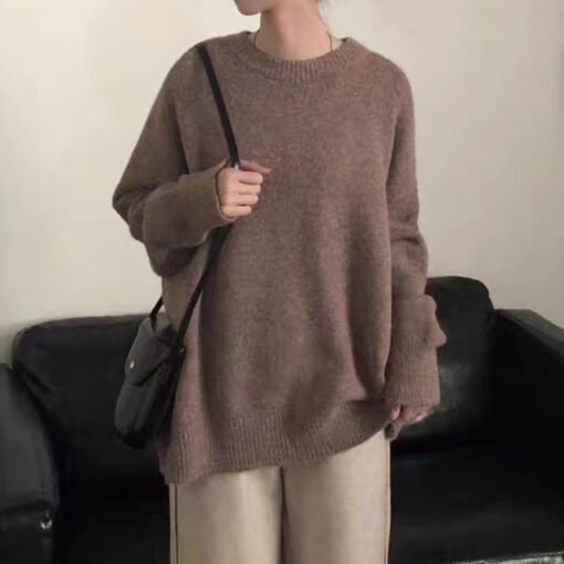 Vapetix One size fits all-One size fits all  Korean Style Solid Color Sweater Women's Pullover Lazy Style Loose Thickened Autumn and Winter Oute - 图片 3