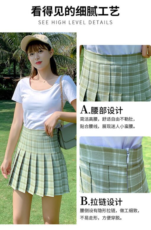 Vapetix XS-XXL  New Style Plaid Skirt High Waist 2025 Korean Style Preppy Style Wrinkled Skirt Slimming A- line Wid - Image 6