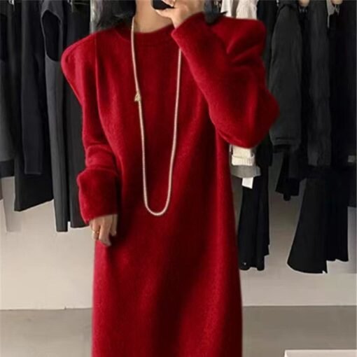 Vapetix One size fits all-One size fits all  Autumn and Winter New Korean Style Knitted Straight dress Women's Loose Slimming Mid-length Over-th - 图片 5