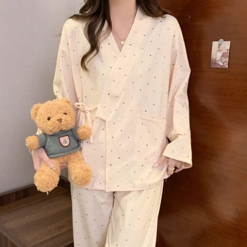 Vapetix M-XXL  Spring and Autumn Pajamas Women's Internet-famous Full-length Flower Kimono Cardigan Long-sleeved T - 图片 4