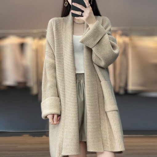 Vapetix One size fits all-One size fits all  2023 Mid-length Lazy Style Knitted Cardigan Women's Loose Design Laps Thickened Solid Color Sweater - 图片 4