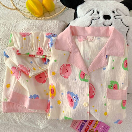 Vapetix M size [recommended 80-100 pounds]-XXL size [recommended 140-160 pounds]  Crayon Shin Pajamas Women's Summer Cotton Gauze Short-sleeved Cartoon Cute Student Cardigan Home Cl - 图片 5