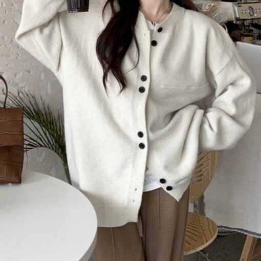 Vapetix One size fits all-One size fits all  Lazy Style Solid Color Knitted Cardigan Women's Spring and Autumn Loose Japanese Style Soft Waxy pl - 图片 6