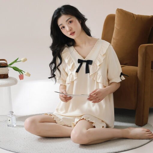 Vapetix M-XXL  Pajamas Women's Summer Short-sleeved Shorts Sweet Cute Princess Style Outwear Pure Cotton Thin suit - 图片 7