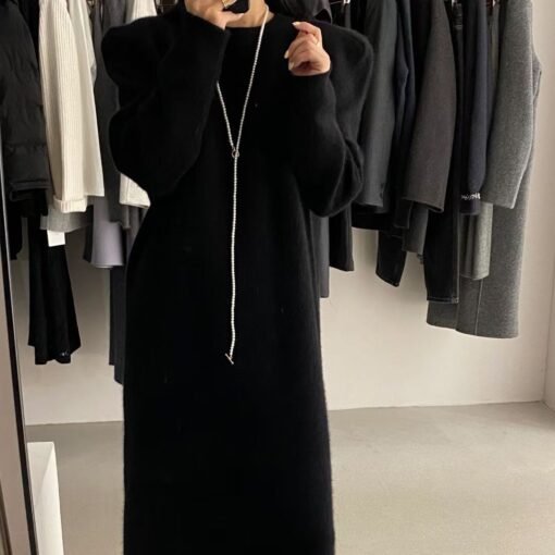 Vapetix One size fits all-One size fits all  Autumn and Winter New Korean Style Knitted Straight dress Women's Loose Slimming Mid-length Over-th - 图片 6