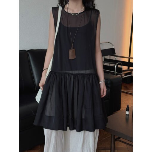 Vapetix One size fits all-One size fits all  Lvu Summer New French Style Casual Sweet Silk Vest Dress Lightweight Comfortable Stacked Fluffy dre - 图片 8