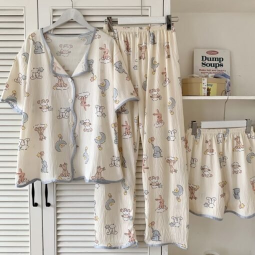 Vapetix M-XXL  Spring and Autumn Summer Sweet Pajamas Women's Short-sleeved Trousers Shorts Printed Rainbow Three- - 图片 5