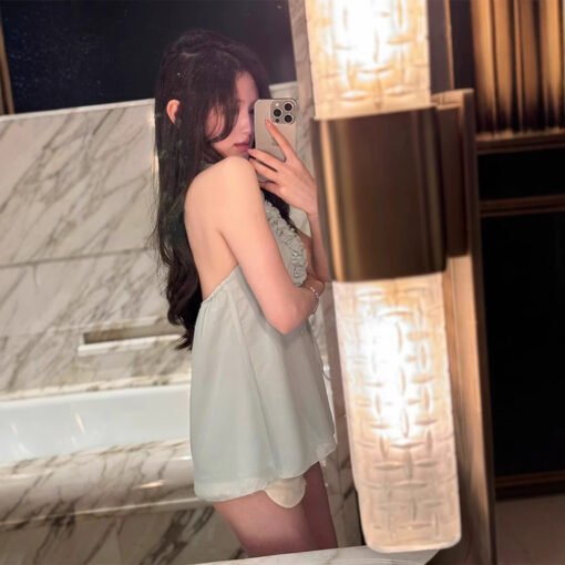 Vapetix S-L  [Mint Green Tie] 2025ss Spring and Summer New Handmade Flower Lace-up Neck Loose Elegant Sleeveless - 图片 3