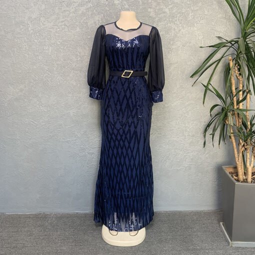 Vapetix L-XXXL  European, American and African Fashion Women's Sequin Mesh Evening Dress Slim-fit Long Dress for Cr - 图片 3