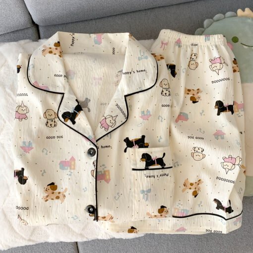 Vapetix M size [recommended 80-100 pounds]-XXL size [recommended 140-160 pounds]  Crayon Shin Pajamas Women's Summer Cotton Gauze Short-sleeved Cartoon Cute Student Cardigan Home Cl - 图片 6