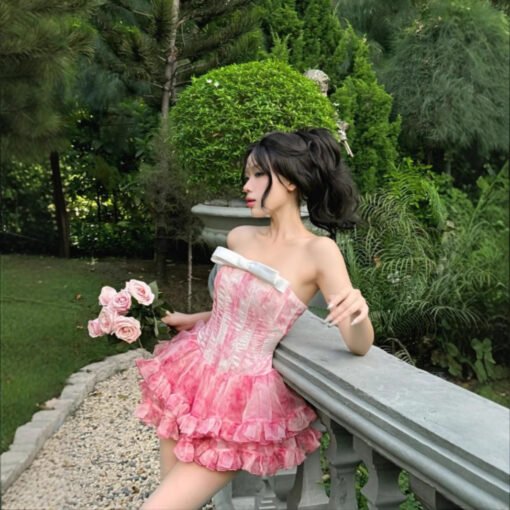 Vapetix S-L  Vietnamese Niche LANECI 25ss Strapless Fishbone Waist Bow dress Sweet Spicy Style Tutu Dress Sweet - 图片 6