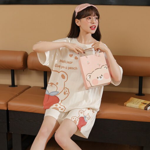 Vapetix M-L  2023 New Summer Short-sleeved Pajamas Women's Cotton Cartoon Cute Sweet Girl's Home Clothes suit Ou - 图片 5