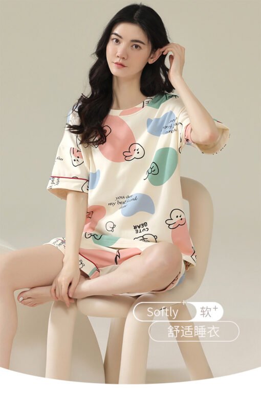 Vapetix M-XXL  Summer pajamas women sweet cute short sleeve shorts cotton suit women summer little ladies plus siz - 图片 7