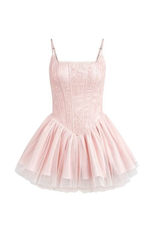 Vapetix S-L  Vietnam Niche Spice Girls Same Style Pink Black Strap Backless Bow Lace Large Swing Jumpsuit 2025ss - 图片 6