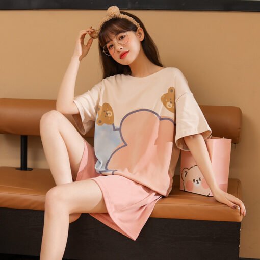 Vapetix M-L  2023 New Summer Short-sleeved Pajamas Women's Cotton Cartoon Cute Sweet Girl's Home Clothes suit Ou - 图片 6