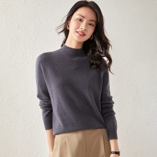 Vapetix S-2XL  Seamless One-piece Flat Half-turtleneck Women's Cashmere Base Shirt Classic Solid Color Knitted Pul - 图片 5