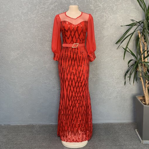Vapetix L-XXXL  European, American and African Fashion Women's Sequin Mesh Evening Dress Slim-fit Long Dress for Cr - 图片 4