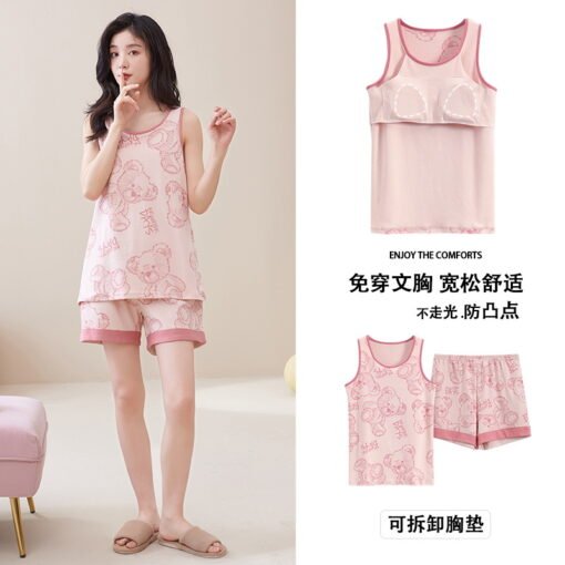 Vapetix M-XXL  Pure Cotton Padded Pajamas with Chest Pad Women's Summer Vest Sleeveless Thin Casual plus size suit - 图片 5