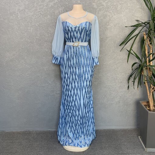 Vapetix L-XXXL  European, American and African Fashion Women's Sequin Mesh Evening Dress Slim-fit Long Dress for Cr - 图片 5
