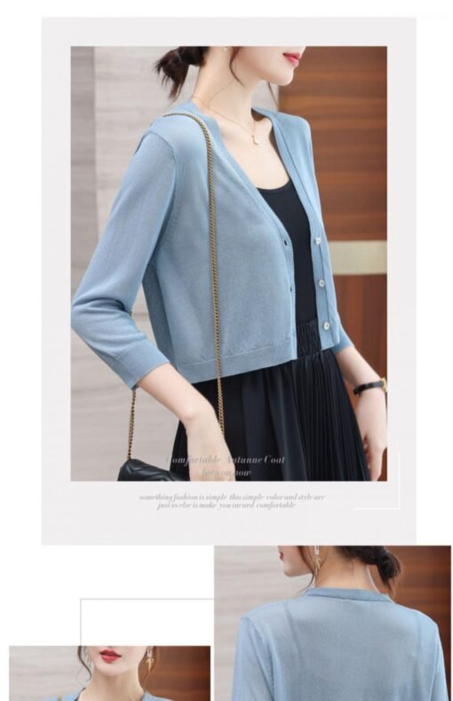 Vapetix One size fits all-One size fits all  2025 Summer Ice Silk Sunscreen Cardigan Women's Thin Short Long-sleeved Loose Outer Shawl Air-condi - Image 4