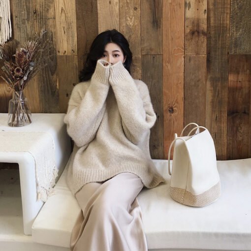 Vapetix One size fits all-One size fits all  Korean Style Crewneck Simple Lazy Solid Color Knitted Sweater 2023 Spring New Thickened Fashionable - 图片 4